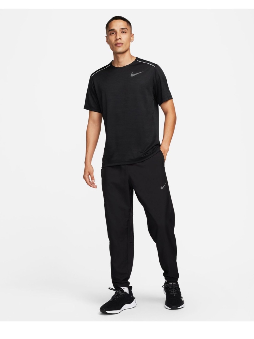 Nike Black Dri-FIT Athletic Pants with White Logo Waistband